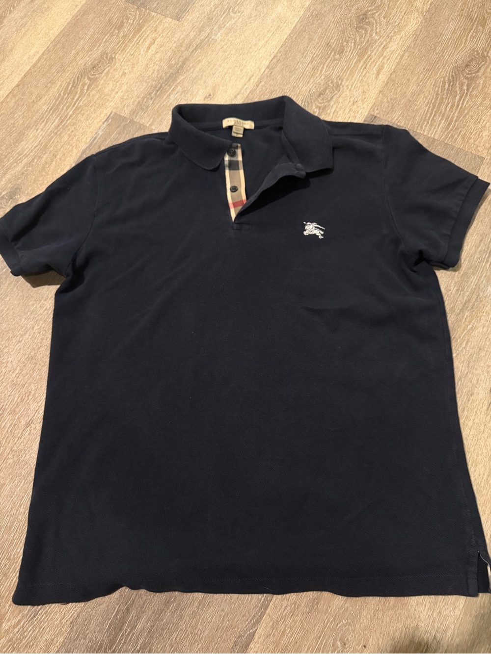Burberry Navy Polo with Signature Check-Placket